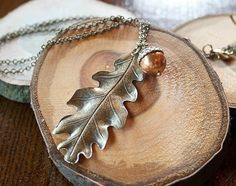 Oak leaf necklace long brass chain nature by botanicalbird Elegant Fall Jewelry Gift, Elegant Fall Jewelry For Gifts, Brown Jewelry For Fall Gifts, Brown Jewelry For Fall Season Gift, Brown Jewelry Gift For Fall, Elegant Copper Leaf Jewelry, Handmade Jewelry For Fall Gift, Oak Leaf Necklace, Copper Glass