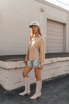 Our Jessica Taupe Button Down features a button-down closure with exposed seams. Relaxed Fit 85% Cotton, 15% Polyester Hand Wash Cold Julia Havens, Fit Waffle, Exposed Seams, Strapless Tops, Swimsuit Tops, Waffle Knit, Denim Shop, Shoes Heels Boots, Denim Dress