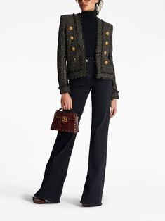 Balmain double-breasted Tweed Jacket - Farfetch Luxury Outerwear With Gold Buttons For Fall, Luxury Long Sleeve Tweed Jacket With Button Cuffs, Luxury Double-breasted Tweed Blazer, Luxury Fall Blazer With Button Cuffs, Luxury Evening Tweed Jacket, Chic Formal Double-breasted Tweed Jacket, Designer Fall Blazer With Button Cuffs, Chic Formal Tweed Jacket With Double-breasted Button, Luxury Fall Tweed Jacket With Buttons