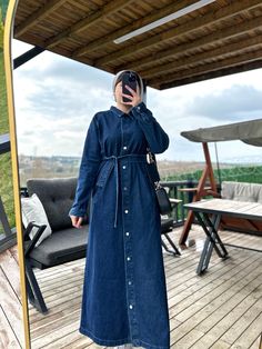 Handmade  Height from shoulder is 135 centimeters. Model dimensions: 68kg/ 1.68cm Size: standard Denim dress Women Wedding Dress, Hijab Jeans, Modest Fits, Dress Muslim, Womens Wedding Dresses, Dress Denim, Jean Dress, Muslim Dress, Dress Order