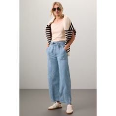 Blue (55% Linen, 44% Lyocell, 1% Elastane). Jeans & Denim. Front button fly closure. 30" inseam. 12.5" rise. 22.5" leg opening. Imported. Rent The Runway, Closet Designs, Tall Girl, Jeans Denim, Wide Leg Jeans, White Shirt, Denim Jeans, Comfort Fit, Wide Leg