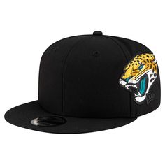 Represent your Jacksonville Jaguars with this  Helmet 9FIFTY Snapback Hat from New Era. This 9FIFTY hat features New Era's classic snapback style, mirroring the iconic 59FIFTY with an open back and adjustable snapback closure for a personalized fit. The high crown and structured fit provide a modern look, while the bold embroidery on the sides celebrates the iconic Jacksonville Jaguars helmet. Hip Hop Fan Gear Cap, Adjustable Snapback Hats For Fan Gear, Hip Hop Style Fan Gear Cap, Adjustable Snapback Fan Gear Hats, Hip Hop Snapback Hats For Fans, Hip Hop Fan Merchandise Snapback Hat, Adjustable Flat Bill Hats For Fan Gear, Adjustable Flat Bill Hat For Fan Gear, Fan Gear Hats With Flat Bill