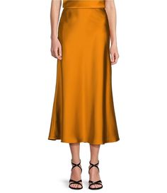 Antonio Melani Bella A-Line Satin Midi Skirt | Dillard's Orange Satin Skirt, Green Leather Pencil Skirt, Leather A Line Skirt, Navy Pencil Skirt, Satin Maxi Skirt, Orange Satin, Houndstooth Skirt, Knit Pencil Skirt, Satin Midi Skirt