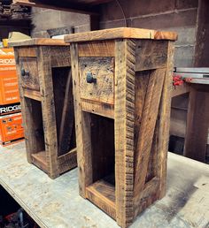 Reclaimed Rustic Barnwood Nightstand, Nightstands, Reclaimed Distressed Rustic Barnwood Nightstands, Rustic Bed Side Tables, Nightstand - Etsy Canada Rustic Bedroom Nightstands, Diy Rustic Bedside Table, Rustic Nightstand Ideas, Cabin Night Stand, Rustic Nightstand Bedside Tables, Small Night Stand Ideas, Homemade Nightstand, Western Nightstand, Things Made Out Of Wood