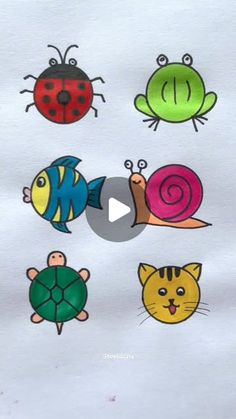 an image of children's drawing with animals and bugs