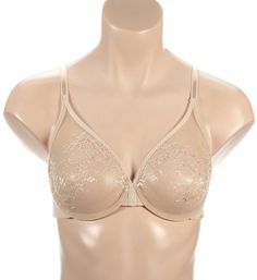 Get the natural look with this feminine stretch lace bra. Fuller coverage contains breasts while convertible straps allow for crossed back styling. Stretch, see-through lace underwire cups are unlined (unpadded), with sewn-on elastic at top of cup for fit. DD - G cup sizes have an inner support sling for a rounder shape and forward projection. Seamless cups have a pretty floral pattern on point d'esprit mesh. Bandless front is more comfortable for short-waisted women. Center panel is raised for Full Coverage Lace Nursing Bra With Delicate Lace, Fitted Full Coverage Nursing Bra With Delicate Lace, Delicate Lace Full Coverage Fitted Nursing Bra, Lace Feminine Nursing Bra, Full Coverage Lace Bra With Lace Closure, Fitted Lace Nursing Bra With Delicate Lace, Full Coverage Lace Nursing Bra With Removable Pads, Full Coverage Lace Nursing Bra With Lace Closure, Lace Nursing Bra With Medium Bust Support