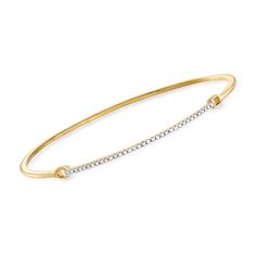 Ross-Simons - .25ct t. w. Diamond Bar Bangle Bracelet, 18kt Gold Over Silver. 8". Simple with a touch of sparkle, this 18kt yellow gold over sterling silver bangle dazzles with a .25 ct. t. w. diamond bar in sterling silver and white rhodium, creating a cool two-tone look. Polished finish. Slip-on, diamond bar bangle bracelet. Diamond birthstones are the perfect gift for April birthdays. Diamond Bangles, April Birthday, Bracelet Diamond, Diamond Birthstone, Sterling Silver Bangle, Fine Jewelery, Diamond Bar, Diamond Bangle, Silver Bangle