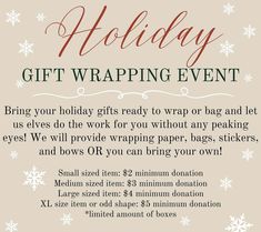 the holiday gift wrapping event flyer