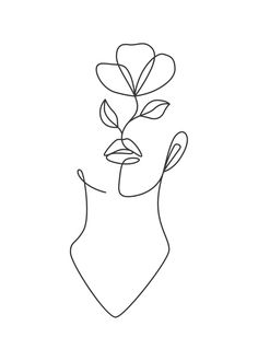 a line drawing of a woman's face with flowers in her hair