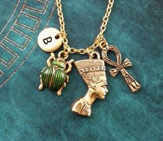 Nefertiti Necklace Ankh Necklace Personalized Necklace Egyptian Jewelry Egyptian Necklace Green Scar Nefertiti Necklace, Beetle Necklace, Necklace Gold Pendant, Egyptian Necklace, Ankh Necklace, Scarab Beetle, Fine Silver Jewelry, Egyptian Jewelry, Dope Jewelry