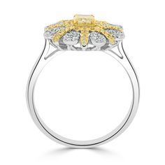 Crafted Of 18k Two Tone Gold, The Intricate Design Of This Captivating Ring Makes It The Right Choice For Any Occasion. Set With A Fabulous Cushion Cut Diamond Which Is Encircled With Splendid Round Cut Diamonds, These Gorgeous Gemstones Give It Is An Endless Shine. Product Information SKU J16228 Metal Type 18K Metal Color Two Tone Ring Style Fancy Primary Stone Gemstone Name Diamond Gemstone Species Diamond No. Of Gemstones 1 Gemstone Shape Cushion Gemstone Weight 0.28 Gemstone Size 4X3.5 Origi Two Tone Ring, Diamonds Rings, Yellow Diamonds, Yellow Diamond Rings, Cushion Cut Diamond, Cushion Cut Diamonds, Ring Style, Yellow Diamond, Intricate Design