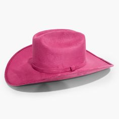 Fuschia Cowboy Hat by AB.LINO Western meets contemporary. Our take on a western classic, made from the same materials used on our flagship rancher hat. Trimmed with a Minimal Mexican Suede Hat Band. Made from stiffened Mexican suede Spot / specialist clean Brim width: 4″ / 10.16 cm Crown height: 4″ – 4.75″ Rigid crown design Please note: due to the color and nature of the suede dyeing process, some flecking or marks may be present in material Size & Fit: Our Cowboy hat is designed one-size-fits Fur Felt Hat Bands For Rodeo And Kentucky Derby, Western Fur Felt Hat For Rodeo, Rigid Short Brim Felt Hat For Rodeo, Fur Felt Rodeo Hat, Western Style Fur Felt Hat For Rodeo, Fur Felt Top Hat For Rodeo And Kentucky Derby, Solid Color Curved Brim Felt Hat For Rodeo, Fur Felt Top Hat For Kentucky Derby Rodeo, Western Style Solid Hat Bands For Kentucky Derby