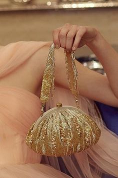 Shop for Lovetobag Nora Soft Pouch With Handle Online at Aza Fashions Elegant Pouch, Vintage Evening Bags, Japanese Beads, Embellished Bags, Iridescent Crystal, Bridal Clutch, Gold Handbags, Gold Handles, Bugle Beads