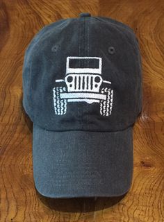 "Jeep hat that comes in ball caps and trucker hats in lots of colors. A bow can be added to the windshield to make it a \"girly\" Jeep. Add that information and any other specifications in Personalization. Mega brand Ball Caps - Pigment-dyed ball caps - Buckle back closure - Unstructured crown - 15 colors: Aqua, Light Grey, Charcoal, Cactus, Coral, Dark Green, Fuchsia, Wine, Khaki, Olive, Purple, Navy, Turquoise, Deck Blue -Solid color ball caps -Velcro back closure -Unstructured crown -11 color Girly Jeep, Off Road Jeep, Olive Tan, Offroad Jeep, Ball Caps, Blue Hat, Blue Solid, Ball Cap, Trucker Hats