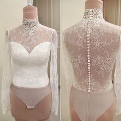 Luxury Elegant Bodysuit With Lace Closure, Bodysuit For Wedding Dress, Luxury Lace Wedding Bottoms, Bodysuit Under Wedding Dress, Elegant Stretch Bodysuit With Delicate Lace, Elegant Long Sleeve Lace Bodysuit, Elegant Lace Bodysuit With Lace Bodice, Fitted Bridal Wedding Dress, Elegant Fitted Bodysuit With Sheer Bodice