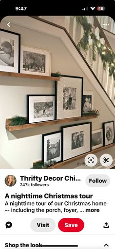 an instagram page with christmas pictures on the wall and below it is a stair case