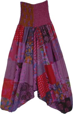 A comfortable pair of unisex baggy and free flowing hippie harem, Afghani pants in good quality woven cotton with a flexible wide smocked elastic waist and elastic bottom.  These are also called wide-cut genie pants or drop-crotch pants and work well for both men and women. #tlb #SplitSkirtsPants #Patchwork #bohemianfashion #Handmade #Hippieclothes #Bohemianpants #Aladdinpants Summer Purple Cotton Harem Pants, Baggy Harem Pants With Elastic Waistband In Hippie Style, Hippie Baggy Harem Pants With Elastic Waistband, Baggy Hippie Harem Pants With Elastic Waistband, Pink Harem Pants With Elastic Waistband For Festival, Bohemian Purple Harem Pants For Summer, Purple Bohemian Harem Pants For Summer, Purple Cotton Harem Pants With Elastic Waistband, Multicolor Harem Pants With Elastic Waistband