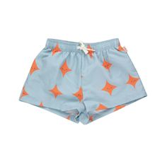 These trunks come with a mesh lining and an elasticated waistband with a contrast drawcord. Features an adorable all over orange payapa colored sparkle print with a cute smile inside. Cute Smile, Kids Boutique Clothing, Boys Swimwear, Blue Sparkles, Tiny Cottons, Boutique Design, Clothes Collection, Blue Cream, Kids Design