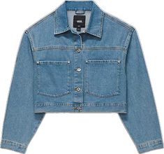 Trendy Denim Jacket With Patch Pockets, Trendy Spring Denim Jacket With Patch Pockets, Trendy Cropped Denim Jacket For Streetwear, Trendy Cropped Jacket For Streetwear, Trendy Cropped Jacket With Pockets For Streetwear, Trendy Button-up Cropped Jacket For Streetwear, Casual Button-up Cropped Jacket For Streetwear, Spring Streetwear Cropped Jacket With Button Closure, Trendy Cropped Jacket With Flap Pockets