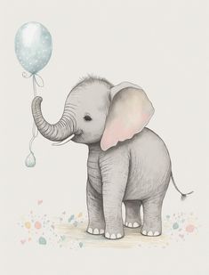 an elephant is holding a balloon in its trunk and it's trunk up to the sky