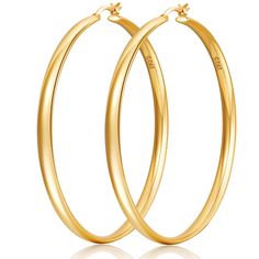 PRICES MAY VARY. 🍧Hypoallergenic 14K Gold Hoops Earrings🍧These big gold hoop earrings are made of 14k gold plated ,which is hypoallergenic, lead and nickel free, ensuring unmatched durability and a lasting shine,they won't hurt your sensitive ears.These large gold hoops are not just an accessory,they are an upgrade to your style, the fashion items for any special occasion! 🍧Exquisite Contoured Gold Hoop Earrings🍧Large gold earrings with hoop flat plane surface design, is a classic piece embe Gold Hoop Earrings Big, Big Gold Hoop Earrings, Silver Hoops Earrings, Large Gold Earrings, Essentials Wardrobe, Front End Design, Earrings Gold Hoops, Hoop Earrings Large, Express Fashion