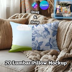 two lumba pillow mockups for photoshopping and texting on the couch