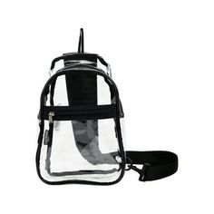 a clear backpack with black straps