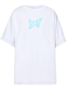 white/aqua blue cotton logo print to the front short sleeves straight hem Cotton Logo, T Shirt Vest, Aqua Blue, Logo Print, Cotton T Shirt, Printed Cotton, Cotton Tshirt, Mens Shirts, Short Sleeves