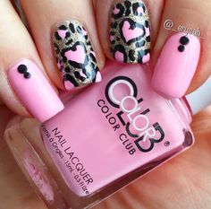 Pink Bow Nails, Pink Leopard Nails, Color Club Nail Polish, Leopard Print Pink, Cheetah Nail Designs, Feathered Hair, Bow Nails, Cheetah Nails, Nail Art Disney