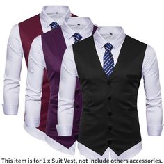 This item is for 1 x Suit Vest, not include others accessories. Please note this is in Asian sizing, smaller than western size e.g. UK, US, AU. Please check the measurements carefully before making a purchase. If you are not sure which size to buy, please provide height and weight, we will recommend a suitable size. Please allow 1-3cm discrepancy due to different measurement method. Material: polyester blend Color: black, burgundy, purple Size: M, L, XL, 2XL, 3XL M: length 23.2 in/59cm, waist 34 Sleeveless Business Vest Outerwear, Formal Winter Sleeveless Vest, Formal Sleeveless Winter Vest, Business Vest With Pockets, Sleeveless Business Vest With Pockets, Business Vest For Fall, Sleeveless, Fall Business Vest Sleeveless, Business Vest With Pockets And V-neck, Formal Cotton Vest For Fall