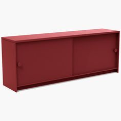 a red cabinet sitting on top of a white floor