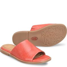 Noble Summer Leather Footbed Slip-on Slides, Summer Open Toe Slides With Stitched Sole, Summer Slides With Stitched Sole And Open Toe, Spring Arch Support Slides, Leather Slides With Leather Lining For Beach, Leather Footbed Slides For Vacation, Leather Slides With Arch Support For Vacation, Leather Footbed Slip-on Slides For Vacation, Slip-on Slides With Leather Footbed For Vacation