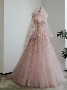 Pink Fairy Prom Dress, Pink Debut Dress, Pink Gown Aesthetic, Pink Princess Dress Fairytale, Pink Prom Dress Aesthetic, White And Pink Wedding Dress, Soft Pink Wedding Dress, Pink And White Wedding Dress, Pink Fantasy Dress