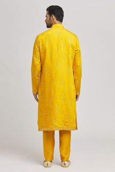 Yellow straight kurta with mirror embroidery. Paired with a pant and dupatta. - Aza Fashions Sets With Gold Embroidery For Eid And Traditional Ceremonies, Gold Embroidered Straight Kurta For Festivals, Diwali Straight Kurta Set With Gold Embroidery, Traditional Pant Set With Mirror Work, Traditional Festive Pant Set With Mirror Work, Traditional Long Sleeve Pant Set With Mirror Work, Festive Traditional Pant Set With Mirror Work, Festive Mirror Work Pant Set, Ceremonial Sets With Gold Embroidery For Festivals