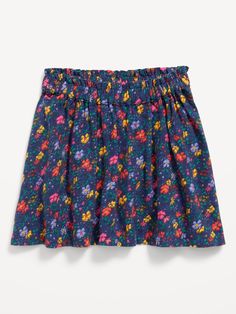 elasticized ruffled waistband easy pull-on style all-over print sits at waist relaxed through hip and thighmachine wash according to the care instruction label Cheap Floral Print Mini Skort, Toddler Denim Skirt, Non-stretch Floral Print Vacation Skirt, Old Navy Toddler Girl, Old Navy Kids, Old Navy Baby/toddler Sets, Styles Fashion, Navy Floral, Toddler Girl Outfits