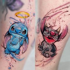 two tattoos with cartoon characters on them