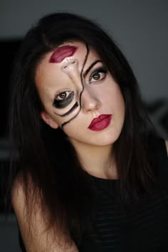 Nem Halloween Makeup, Half Face Makeup, Pelottava Halloween, Make Up Diy, Makeup Clown, Halloween Pin Up