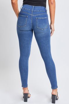 Stretch Mid-rise Denim Jeans, High Waist Stretch Bottoms With Five Pockets, Stretch High Waist Bottoms With Five Pockets, High Rise Denim Blue Jeans, Mid-rise Stretch Cropped Jeans In Medium Wash, Stretch Mid-rise Cropped Jeans In Medium Wash, Medium Wash Stretch Mid-rise Bottoms, High Rise Stretch Cropped Jeans In Medium Wash, Stretch High Rise Cropped Jeans In Medium Wash