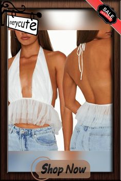 Y2k White Ruffles Crop Top Sexy V Neck Halter Tops Short Shirt Party Beach Summer Backless Tees Women Vest Streetwear V Neck Halter Top, Ruffle Crop Top, Short Shirts, Beach Party, Womens Vest, Summer Beach, Short Tops, Ruffles, Womens Tees