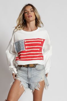 America Flag French Terry Sweatshirt | JQ Clothing Co. The American Flag, America Flag, Terry Fabric, French Terry Fabric, Cozy Sweatshirts, Soft Texture, Design Element, Running Errands, French Terry