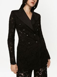 Dolce & Gabbana Turlington lace-detail double-breasted Blazer - Farfetch Dolce Gabbana Jacket, Dg Logo, Latest Fashion Design, Tailored Design, Double Breasted Jacket, Dolce E Gabbana, Confident Woman, Womens Blazers, Double Breasted Blazer