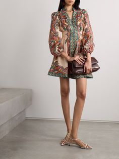 ZIMMERMANN Ottie gathered paisley-print linen mini dress | NET-A-PORTER Billowy Sleeves, Linen Mini Dress, Gathered Skirt, Printed Linen, Women Clothes, Jeans Dress, Net A Porter, Paisley Print, Denim Fashion