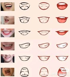 the steps to draw lips with different shapes and lines on them, including one for each lip