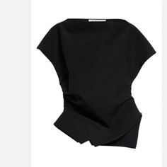 Nwot Display 40=6us Black Ruched Sides Poly/ Wool Blend Boat Neck Please No Trades Black Structured Top For Formal Occasions, Elegant Black Structured Top, Black Asymmetrical Office Top, Black Asymmetrical Top For Office, Asymmetrical Black Top For Office, Top 40, Black Top, Boat Neck, Wool Blend