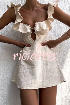 Linen Mini Dress, Ruffle Sleeve Dress, Dresses 2024, Mode Inspo, Daily Dress, 가을 패션, Looks Vintage, Spaghetti Strap Dresses, Glamorous Evening Gowns