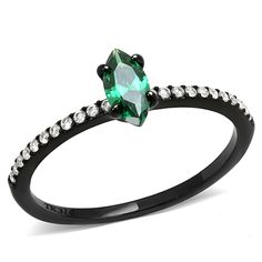 Description Priceless and classy, this ring would be your go-to style favorite. Beautified with a simple yet elegant design, it is finely crafted to perfection. Ideal for women, this ornament will also be suited as an exceptional gift for that special person in your life. Product Features: Stainless steel ring with cubic zirconia stones AAA grade emerald and clear colored cubic zirconia stones Stone shape: marquise Stone setting: prong Band style: straight Ion plated black ring Ring size: woman's 8 Weight (approx): 0.94 (g) Material(s): stainless steel/cubic zirconia Pack of 2 Product Specifications Weight Width Height Depth 0.01 LBS 3.00" 3.00" 3.00" Warning: CHOKING HAZARD-Small Parts Adult Supervision Required. Chest Jewelry, Black Engagement Ring, Purple Rings, Luxe Jewelry, Cz Rings Engagement, Trendy Fashion Jewelry, Stainless Steel Ring, Cubic Zirconia Rings, Fashion Ring