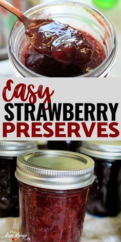 easy strawberry preserves recipe in a mason jar