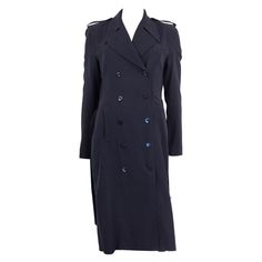 100% authentic Gucci trench coat in navy blue wool (100%). Comes with a matching belt and two slit pockets in the front. Embellished with epaulettes and opens with ten Gucci buttons on the front. Unlined. Has been worn and is in excellent condition. Measurements Tag Size 40 Size S Shoulder Width 38cm (14.8in) Bust 76cm (29.6in) to 82cm (32in) Waist 62cm (24.2in) to 70cm (27.3in) Hips 88cm (34.3in) to 100cm (39in) Length 110cm (42.9in) Sleeve Length 59cm (23in) Belt Length 132cm (51.5in) to 133cm Gucci Trench Coat, Mario Testino, Double Breasted Trench Coat, Trench Jacket, Elizabeth Taylor, Long Sleeve Blazers, Grace Kelly, Blue Wool, Outerwear Coats