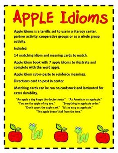 an apple idioms poster with the words apples on it