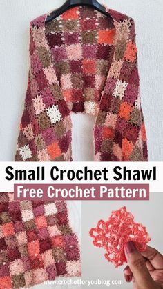 a crochet shawl is shown with the text, small crochet shawl free crochet pattern